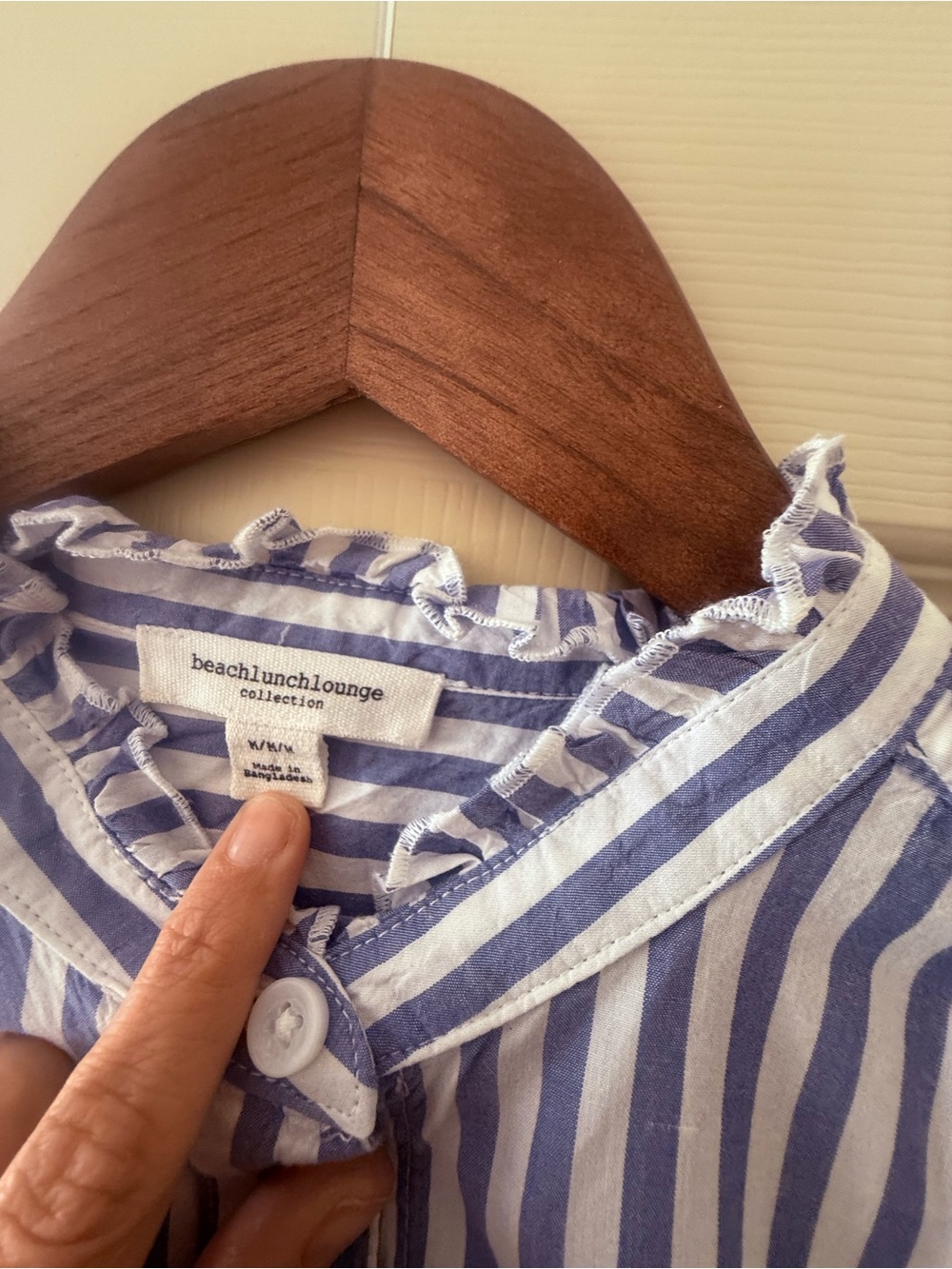 beachlunchlounge Blue and White Striped Ruffle Collar Shirt - Picture 3 of 7